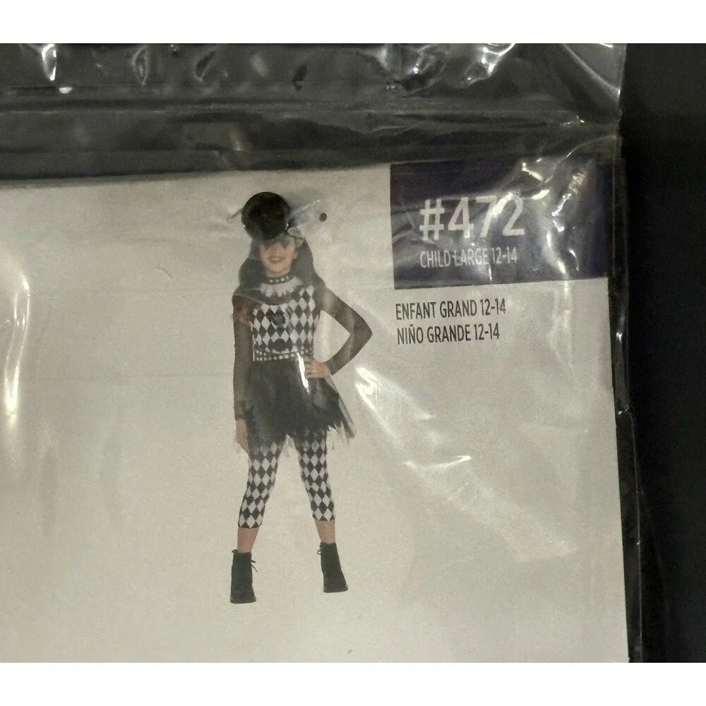 Punky Jester Halloween Costume Girls Sz Large 10-12 Black White Harlequin Circus
